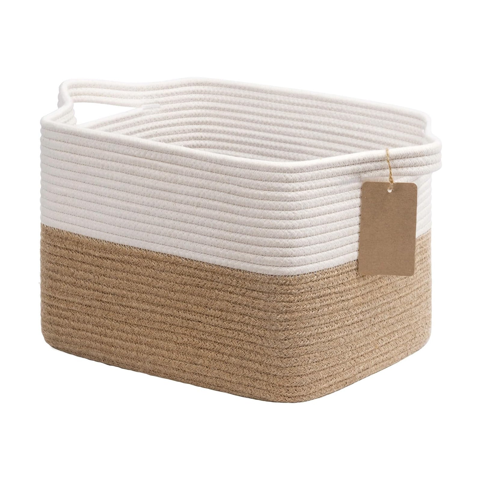 Woven Storage Basket / Jute / 13"L x 10"W x 9"H / White