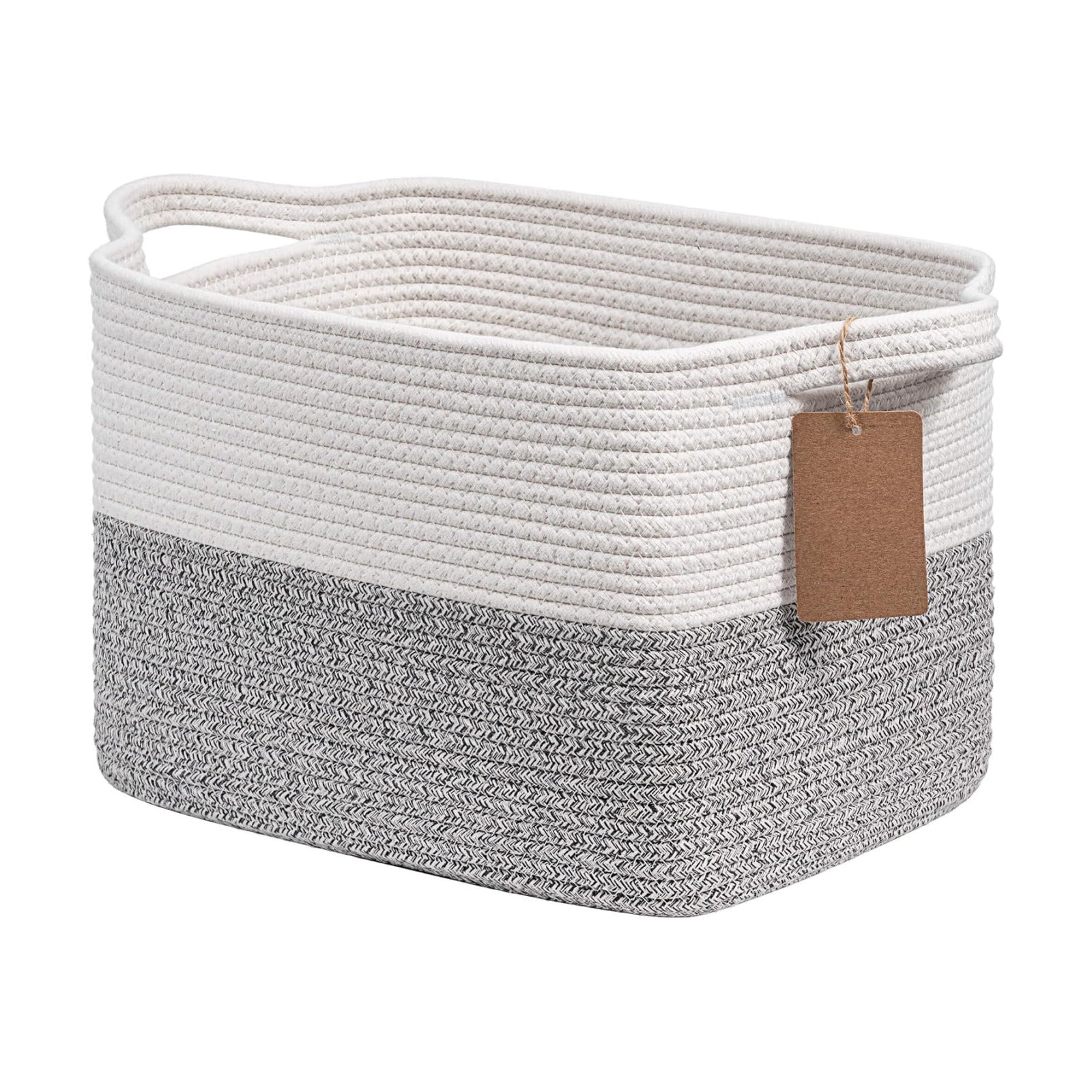 Woven Storage Basket / Light Grey / 13"L x 10"W x 9"H