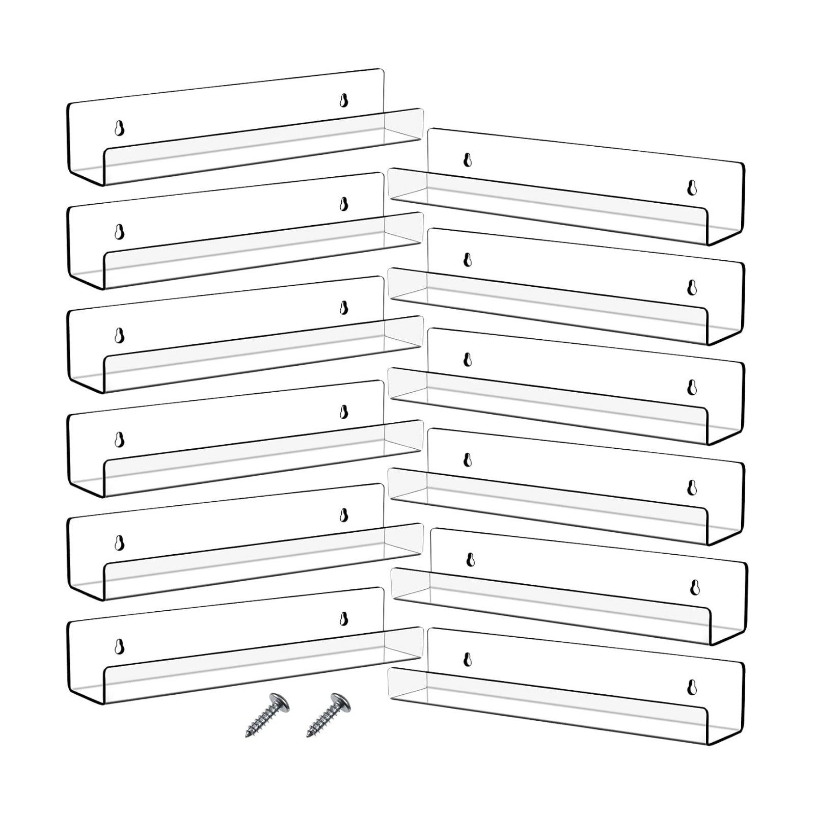 Blulu 16 Packs 14 Inch Acrylic Floating Shelf Wall Mounted Invisible Acrylic Shelf Ledge Floating Bookshelf for Living