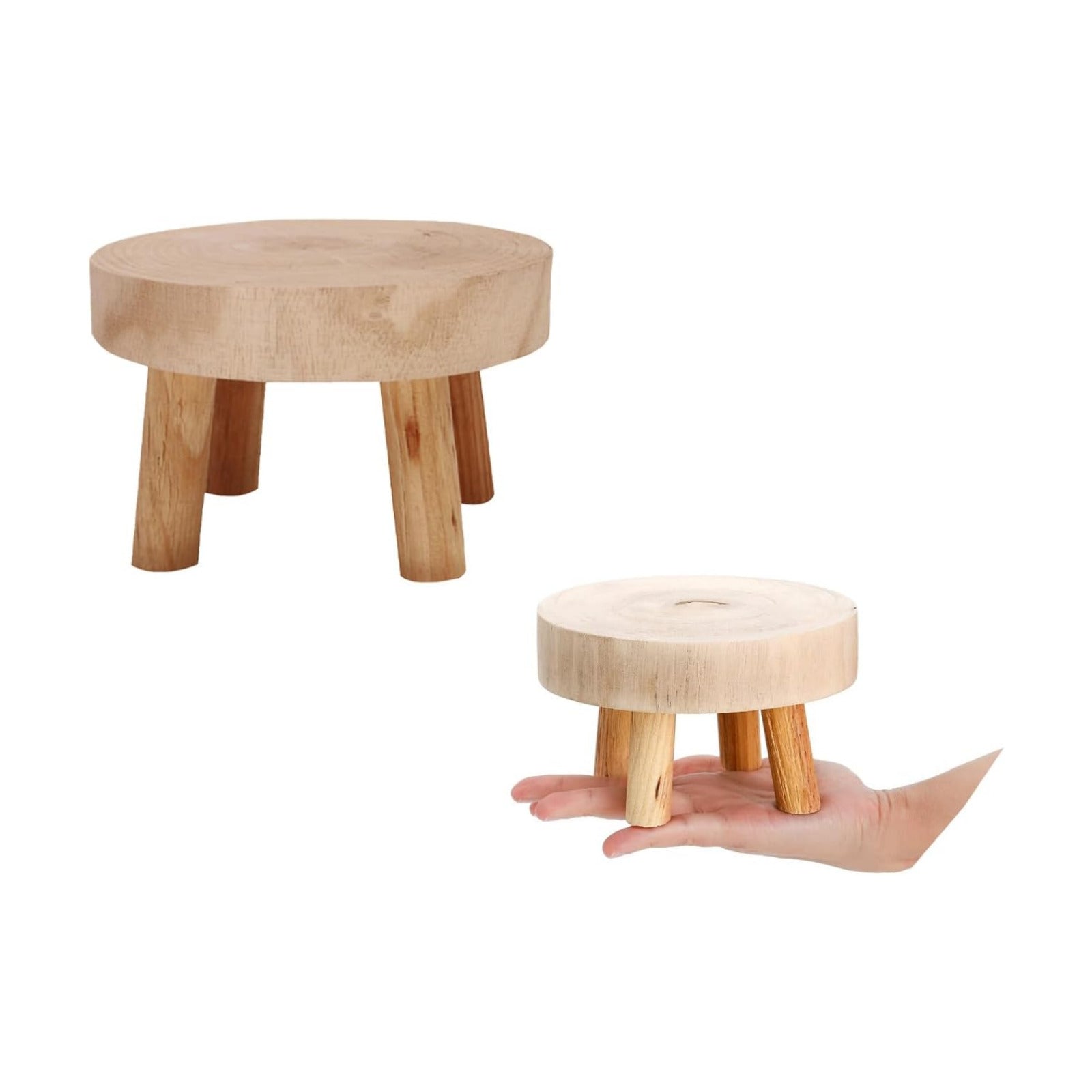 Small Solid Wood Garden Plant Pot Riser Display Stands Flower Pot Holder Indoor Round / 5.5 Inch