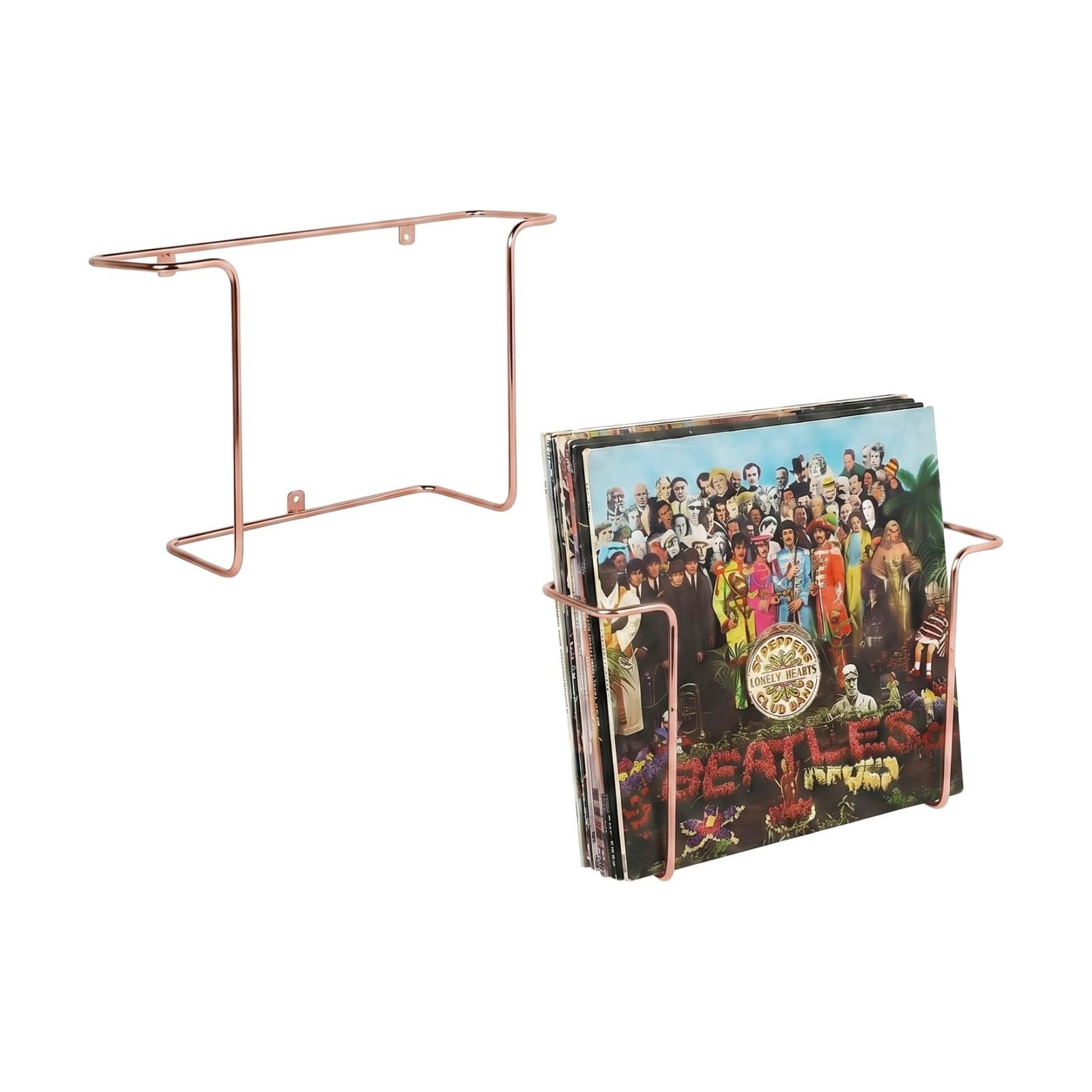MyGift Copper Metal LP Record Wall Racks, Vinyl Album Display Set of 2 | Copper-tone wire racks display LP covers while