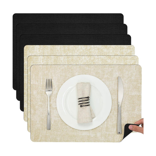 Myir JUN Faux Leather Placemats Set of 6, Dual Sided Waterproof Place Mats | Heat Resistant Wipeable Vinyl Table Mat