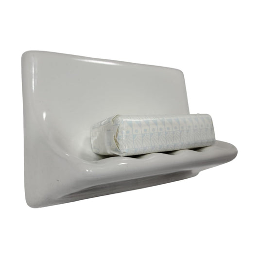 Snow Ceramic Tile Soap Dish Shower Tray Vintage Mid Century Modern Retro / White