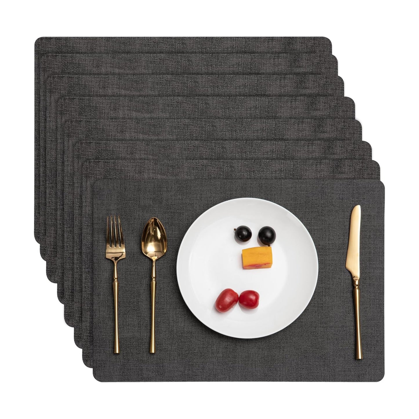 Myir JUN Faux Leather Placemats Set of 6, Dual Sided Waterproof Place Mats | Heat Resistant Wipeable Vinyl Table Mat