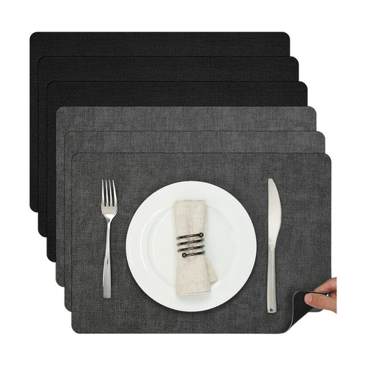 Myir JUN Faux Leather Placemats Set of 6, Dual Sided Waterproof Place Mats | Heat Resistant Wipeable Vinyl Table Mat