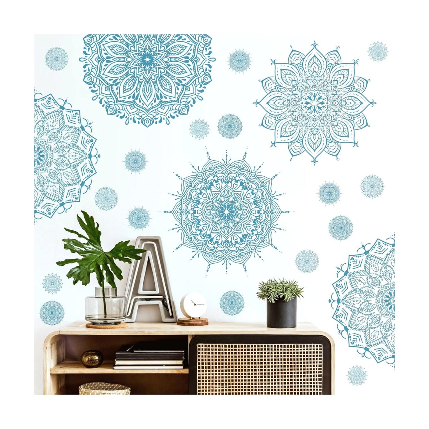 Light Blue Mandala Wall Stickers Removable Mandala Art Decals Peel and Stick Lotus / Blue Small