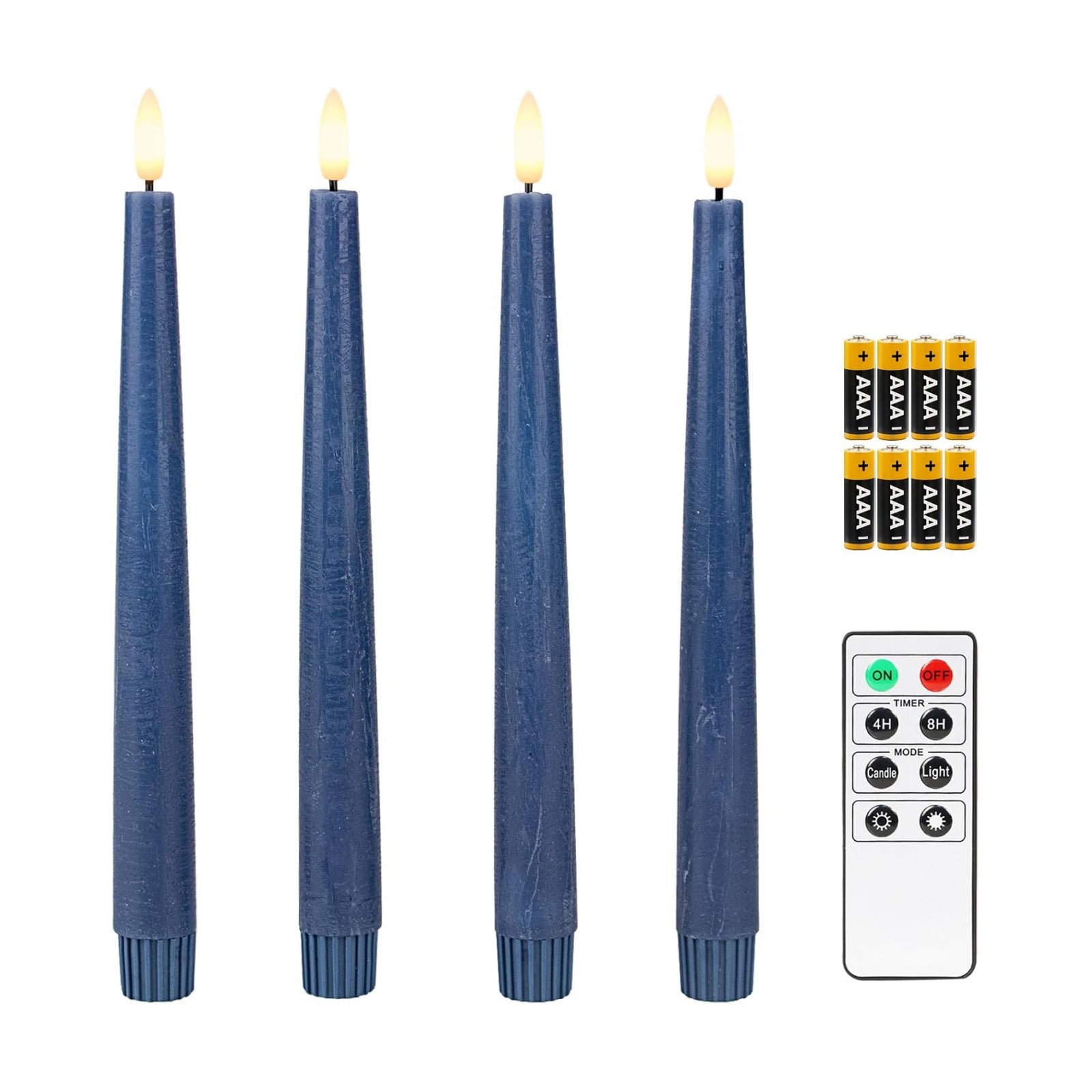 9.6" Flameless LED Taper Candles with Timer in Real Wax, Battery Operated Rustic Wax Dinner Candlesticks with Remote, 8