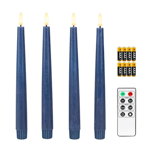 9.6" Flameless LED Taper Candles with Timer in Real Wax, Battery Operated Rustic Wax Dinner Candlesticks with Remote, 8