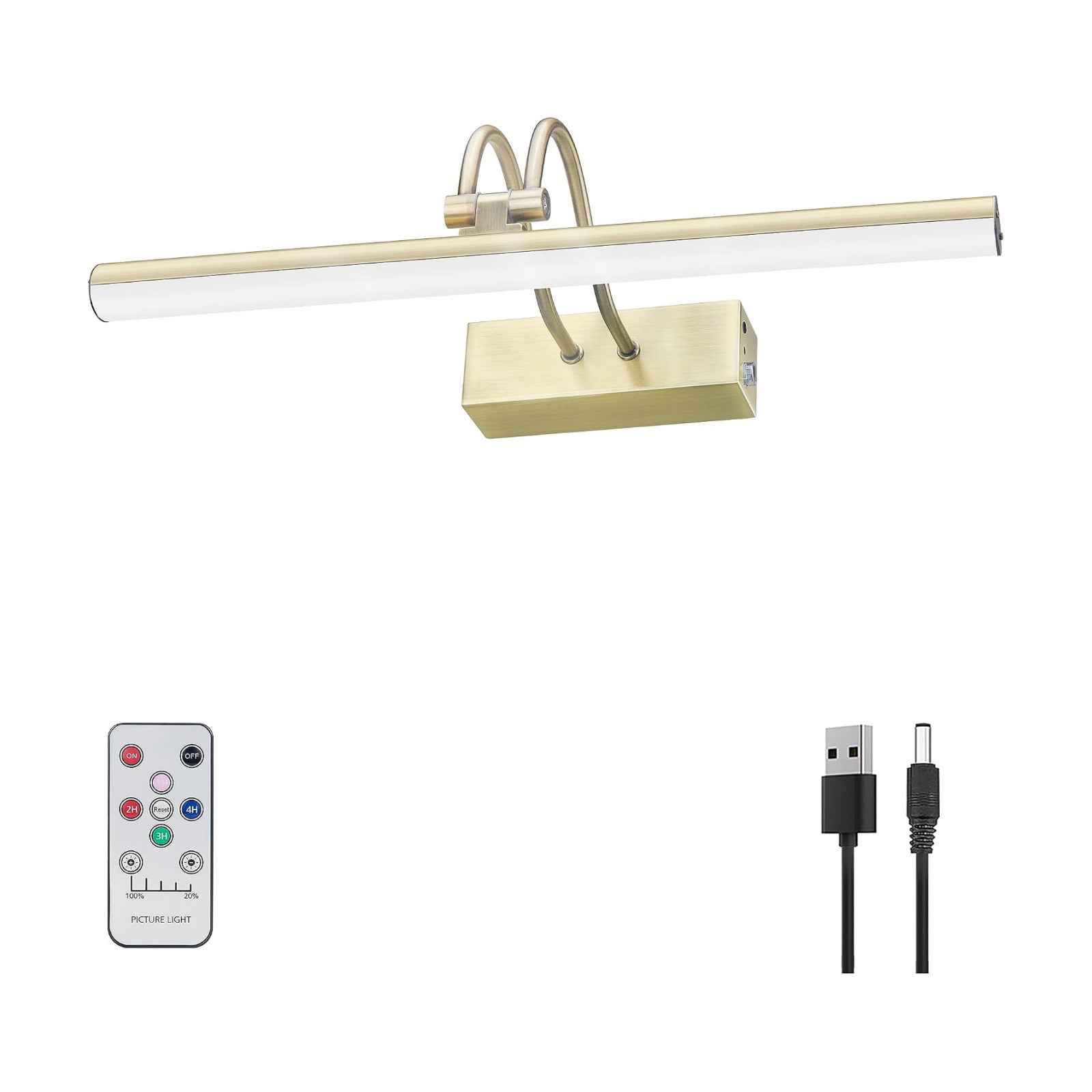 Picture Light,5000mAh Wireless Wall Light,13" Art Light,Antique Brass | Rechargeable Photo Lights,Remote Timer and