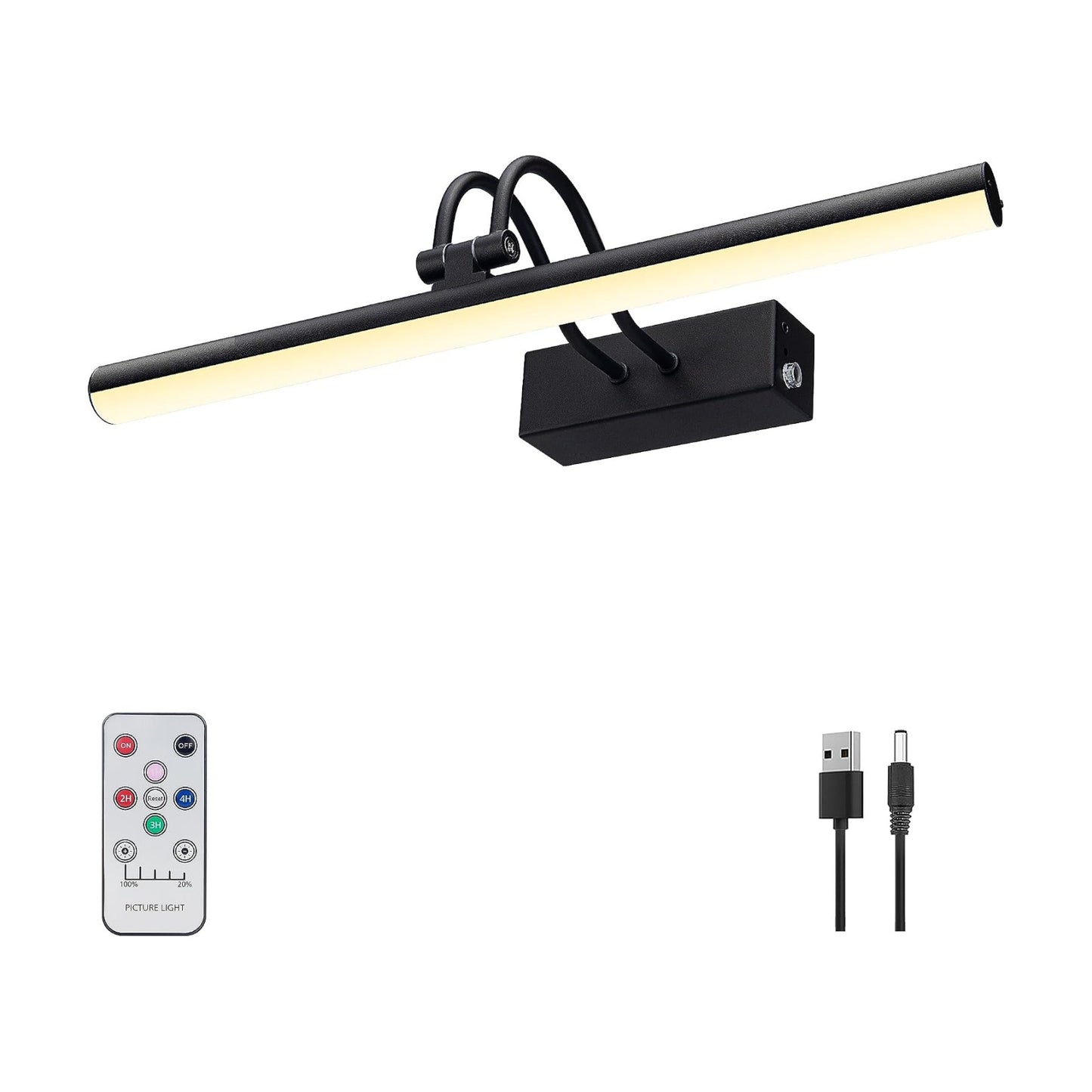 Picture Light for Wall,5000mAh Wireless Wall Light,13" Art Light,Black | Rechargeable Photo Lights,Remote Timer and