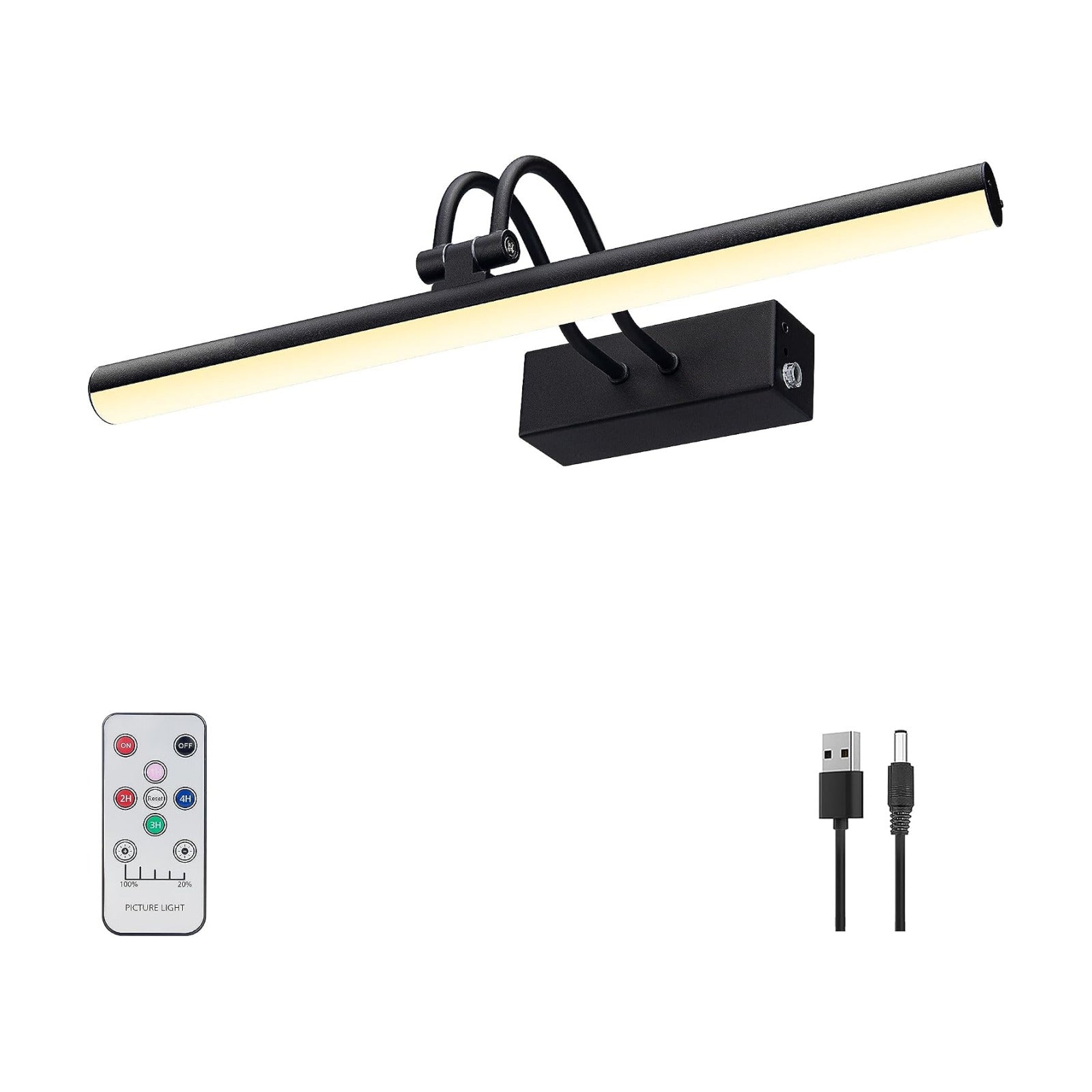 Picture Light for Wall,5000mAh Wireless Wall Light,13" Art Light,Black | Rechargeable Photo Lights,Remote Timer and