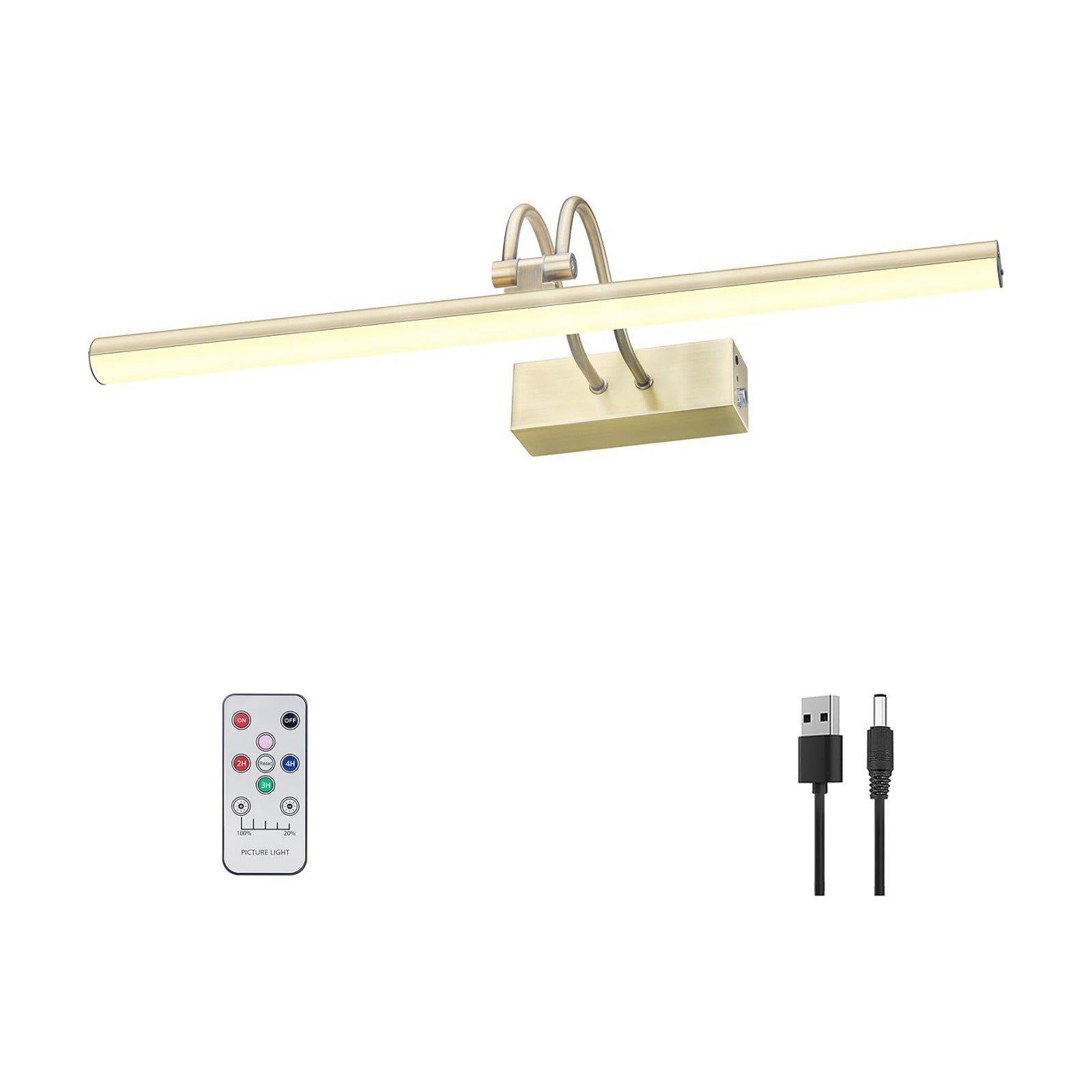 Picture Light,5000mAh Wireless Wall Light,20" Art Light,,Antique Brass | Rechargeable Photo Lights,Remote Timer and