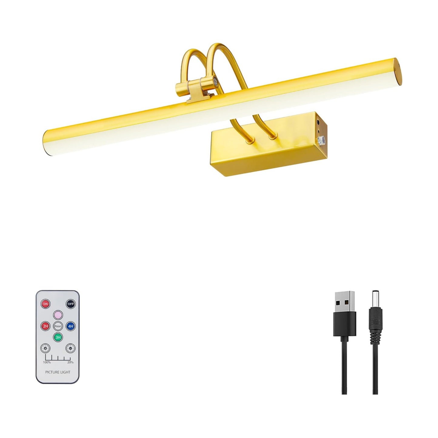 Picture Light,5000mAh Wireless Wall Light,13" Art Light,Plated Gold | Rechargeable Photo Lights,Remote Timer and Dimmer