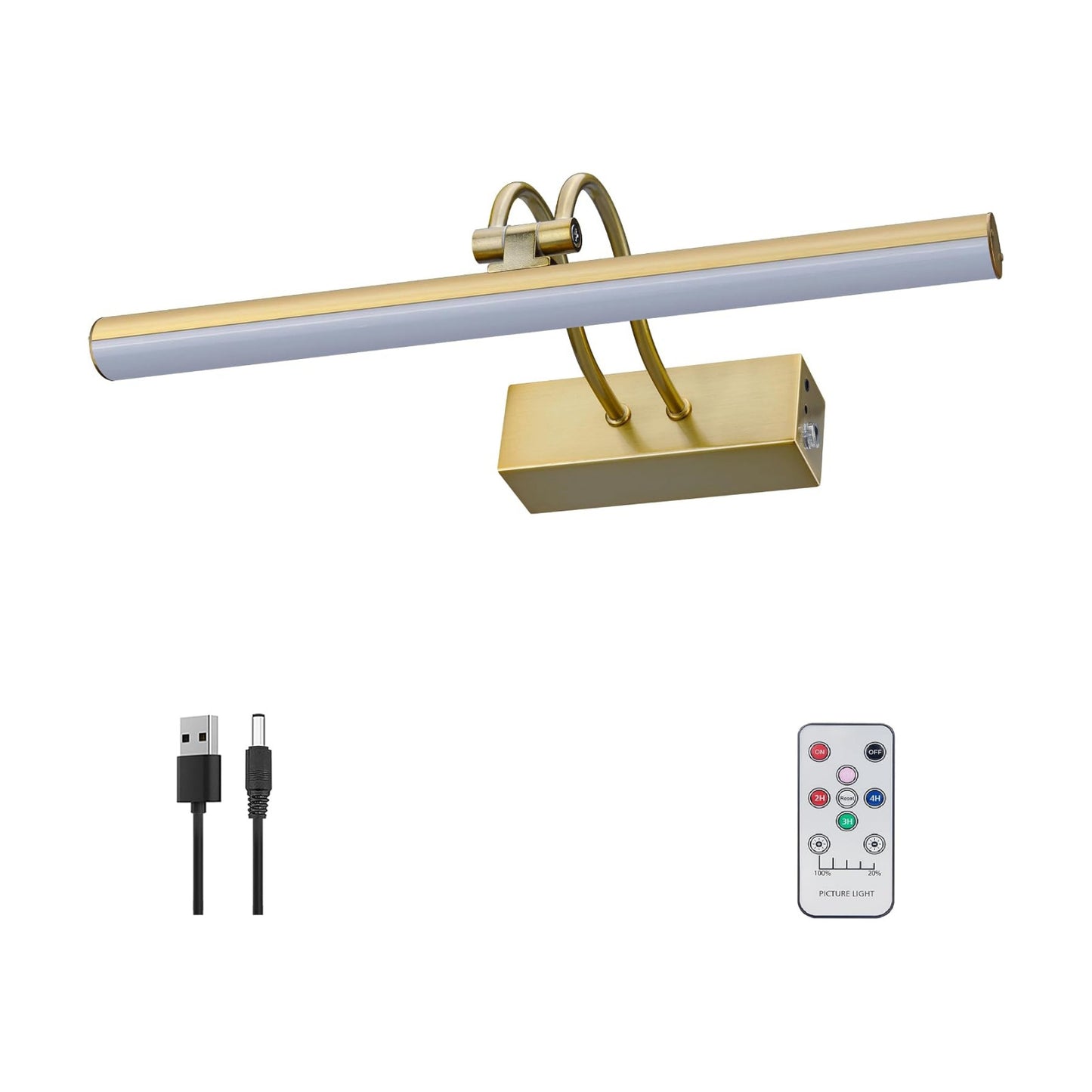 Picture Light for Wall,5000mAh Wireless Wall Light,16" Art Light,Brass | Rechargeable Photo Lights,Remote Timer and