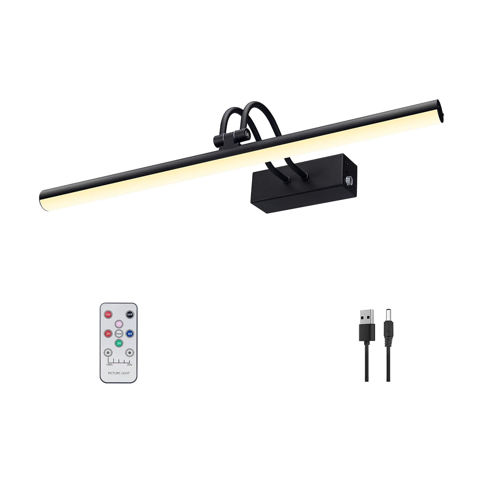 Picture Light for Wall,5000mAh Wireless Wall Light,20" Art Light,,Black | Rechargeable Photo Lights,Remote Timer and
