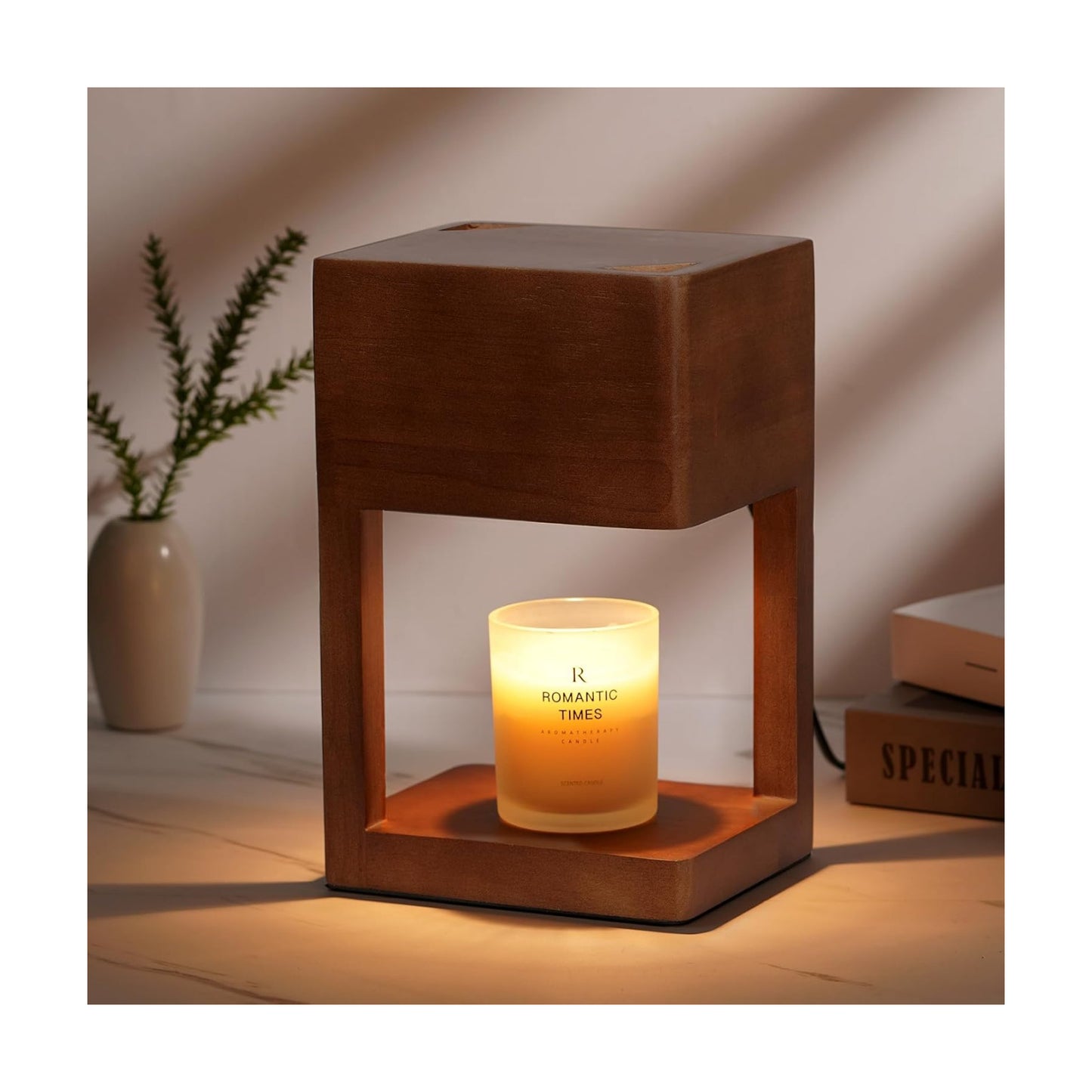 Candle Warmer Lamp Wood with Timer, Dimmable Electric Candle Lamp Warmer for Jar Candles, 2*35 Watt Bulb, Mothers Day