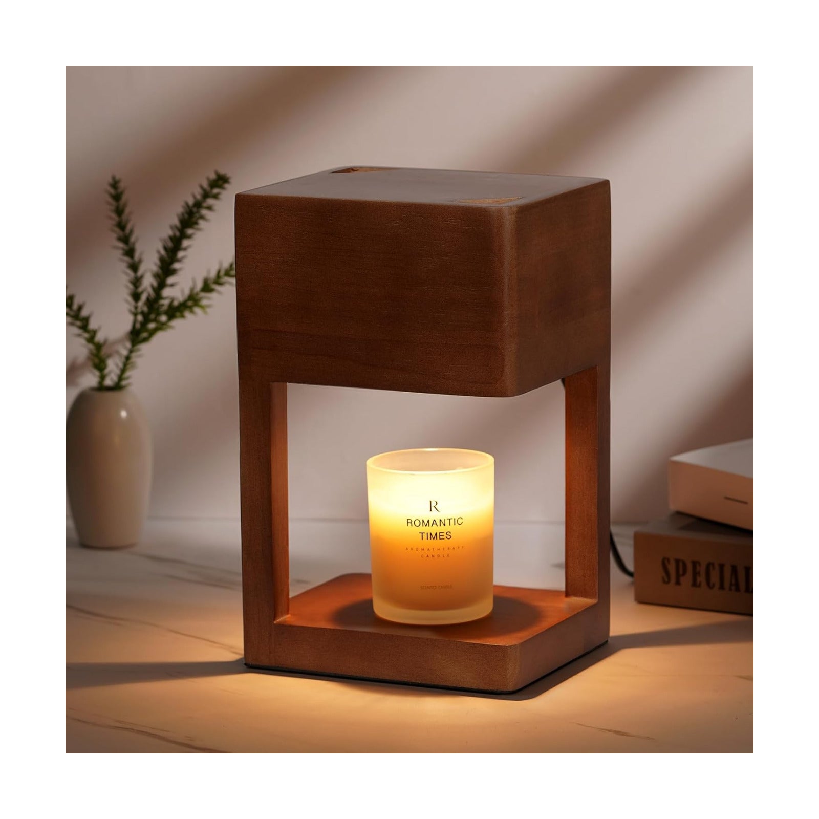 Candle Warmer Lamp Wood with Timer, Dimmable Electric Candle Lamp Warmer for Jar Candles, 2*35 Watt Bulb, Mothers Day