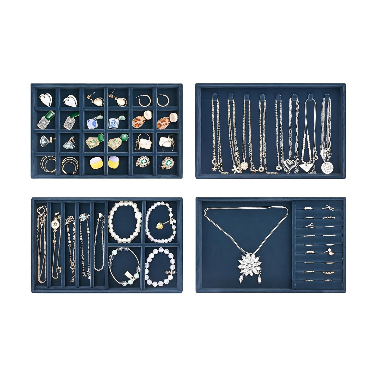 Stackable Jewelry Organizer Trays for Drawers / 4 Layers / Darkblue