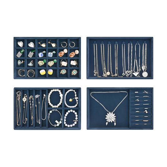 Stackable Jewelry Organizer Trays for Drawers / 4 Layers / Darkblue