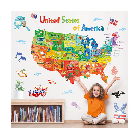SG2-2307 Colourful USA Wall Stickers Decals Peel and Stick Removable for Kids Nursery Bedroom Living