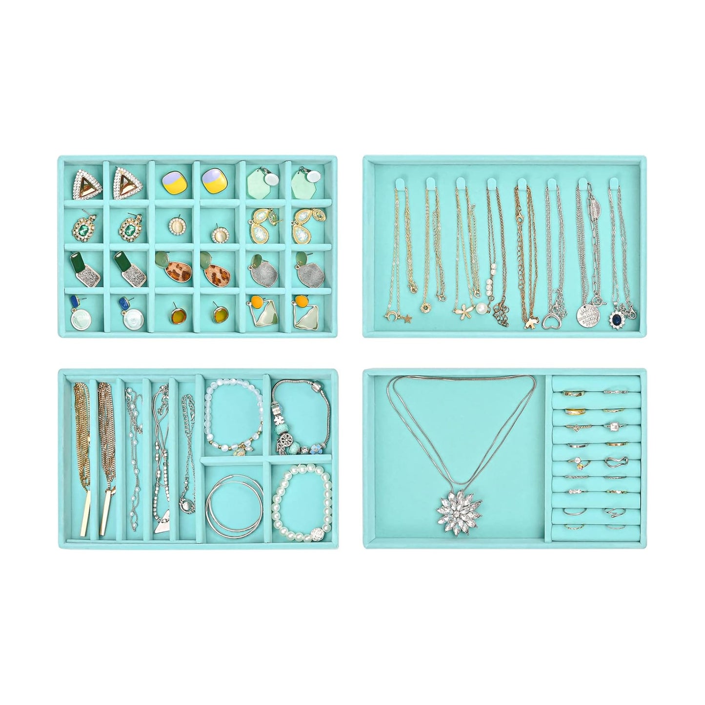 Stackable Jewelry Organizer Trays for Drawers / 4 Layers / Blue