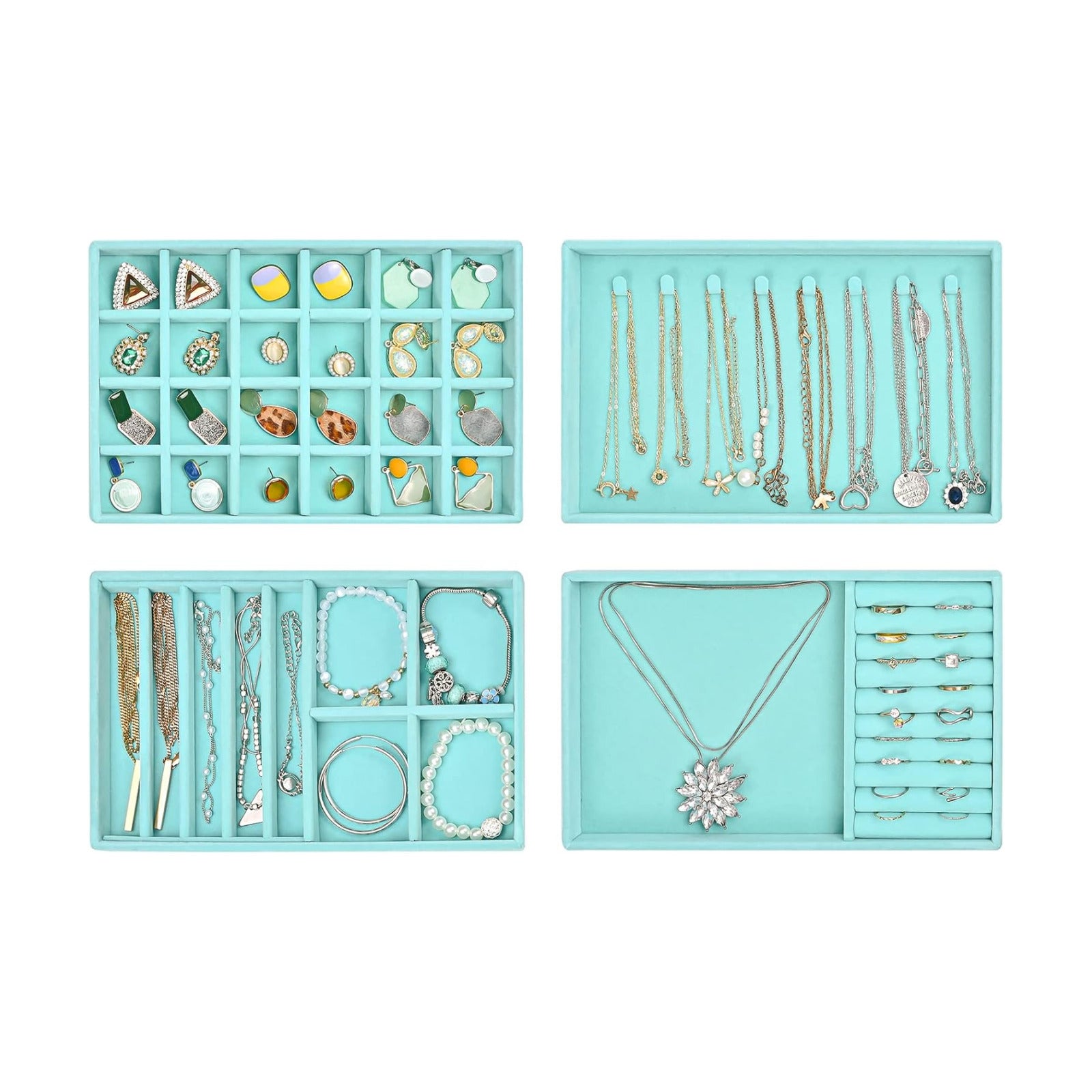 Stackable Jewelry Organizer Trays for Drawers / 4 Layers / Blue