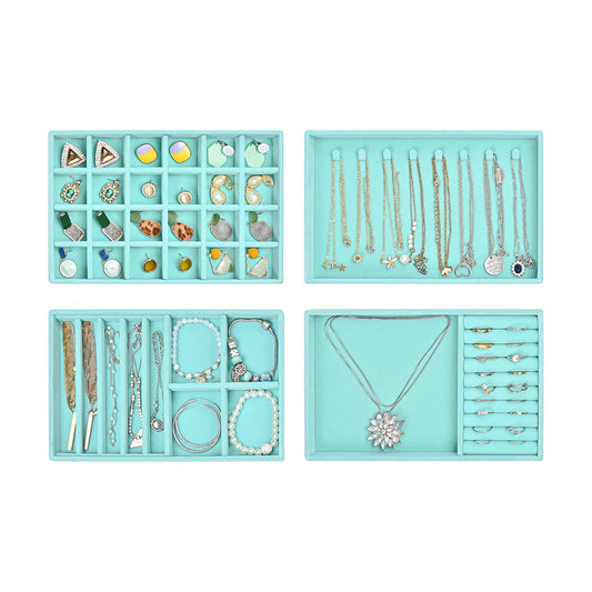 Stackable Jewelry Organizer Trays for Drawers / 4 Layers / Blue