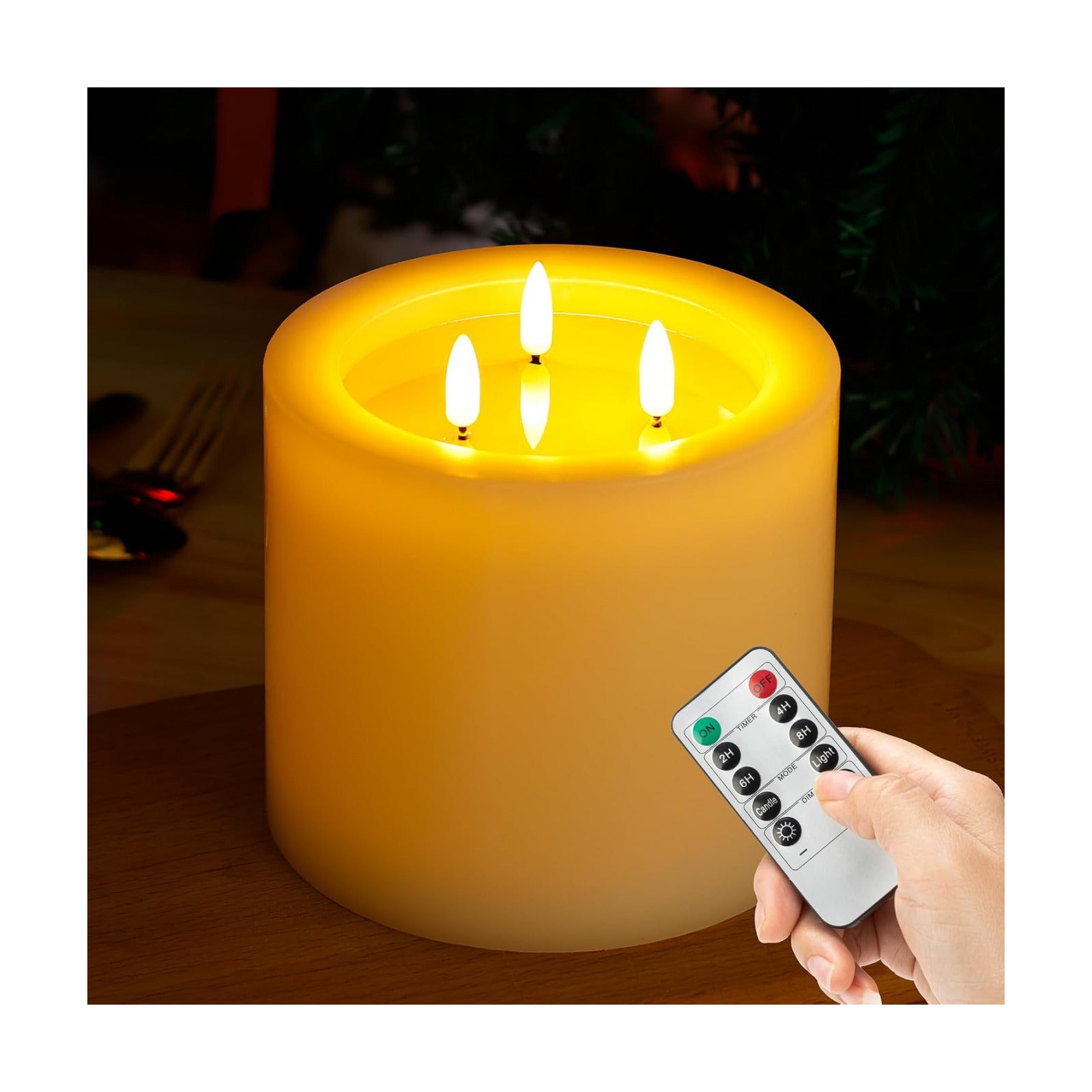 Extra Large Flameless Candles with 3 Wicks, 6"x6" Real Wax Battery Operated Candles with Remote and Timer, Flickering