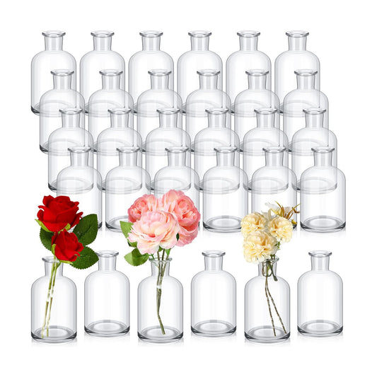 Small Glass Bud Vases Bulk Mini Flower Vases for Centerpieces / 4.9 Inches / Transparent / Set of 30