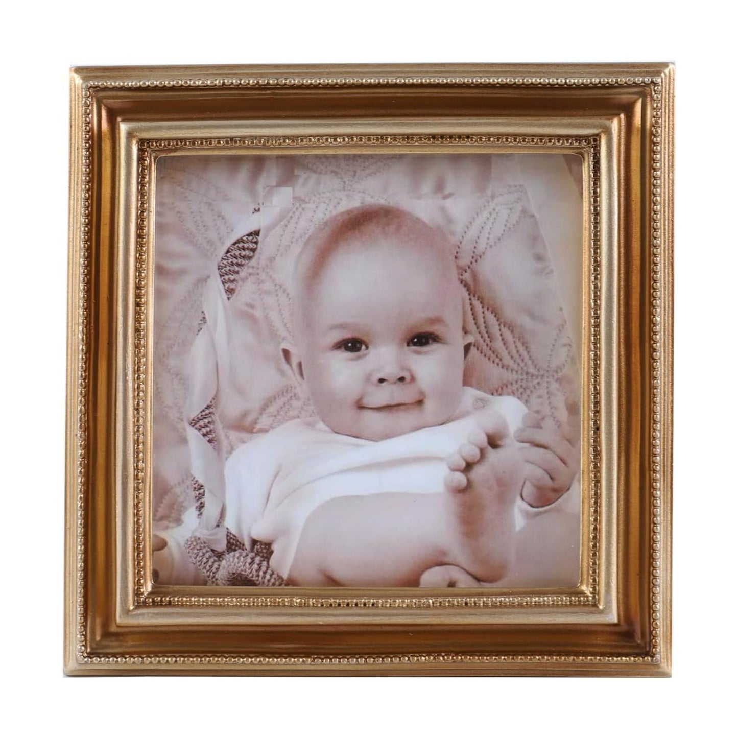 Picture Frame Small Wallet Size Beaded Vintage Picture Frame Tabletop / Bronze Gold / 3 x 3 / Square