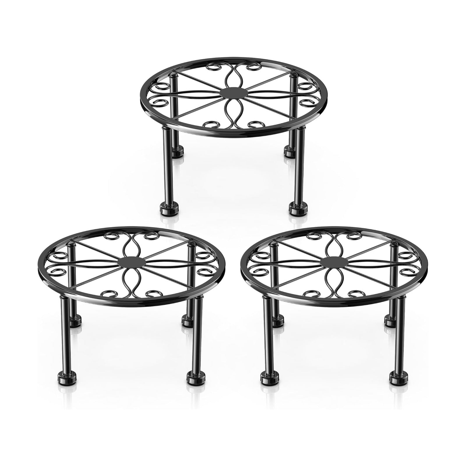 Garden Gifts Plant Lovers Gifts 3 Packs Black Metal Plant Stand with Anti-Slip Base Rustproof Heavy Duty Decorative
