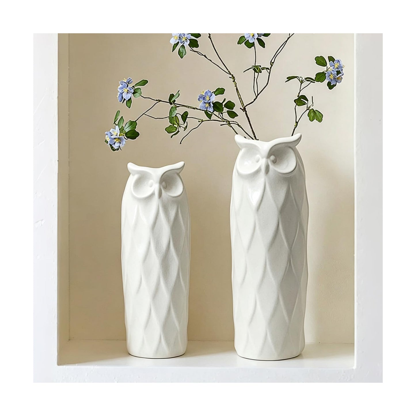 Owl Ceramic Vase / White / Set of 2