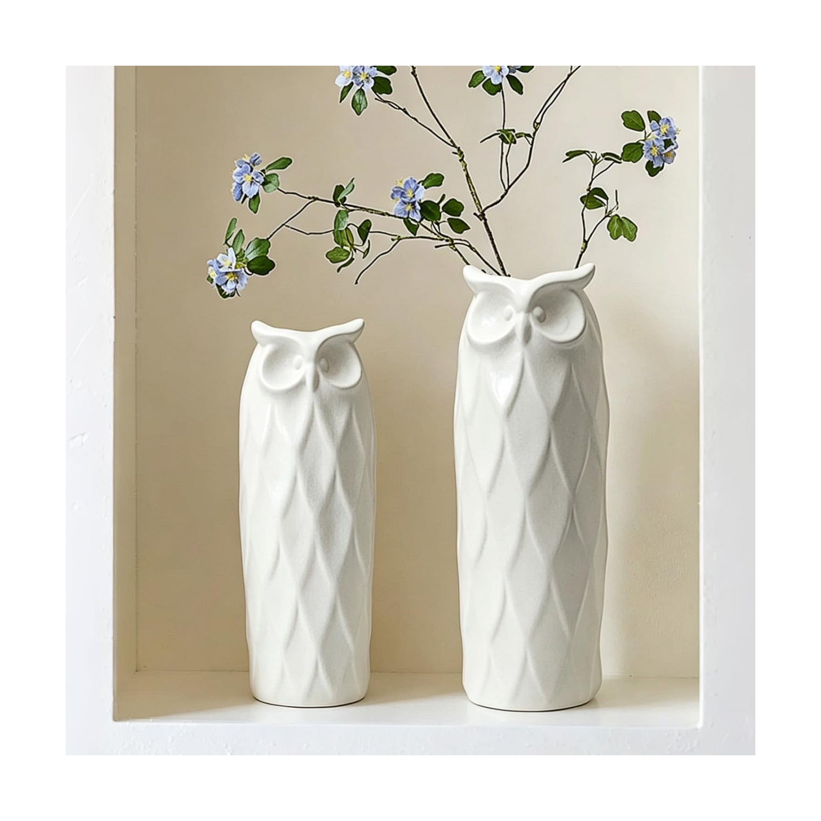 Owl Ceramic Vase / White / Set of 2