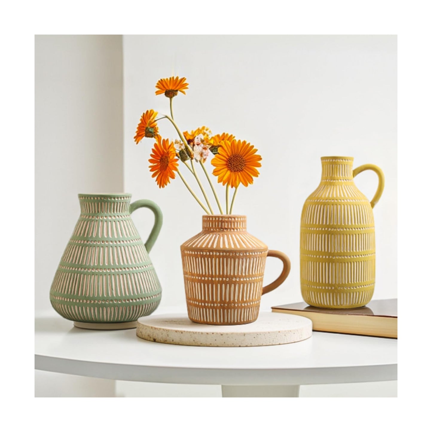 Boho Ceramic Vase / Multicolor / Yellow / Set of 3
