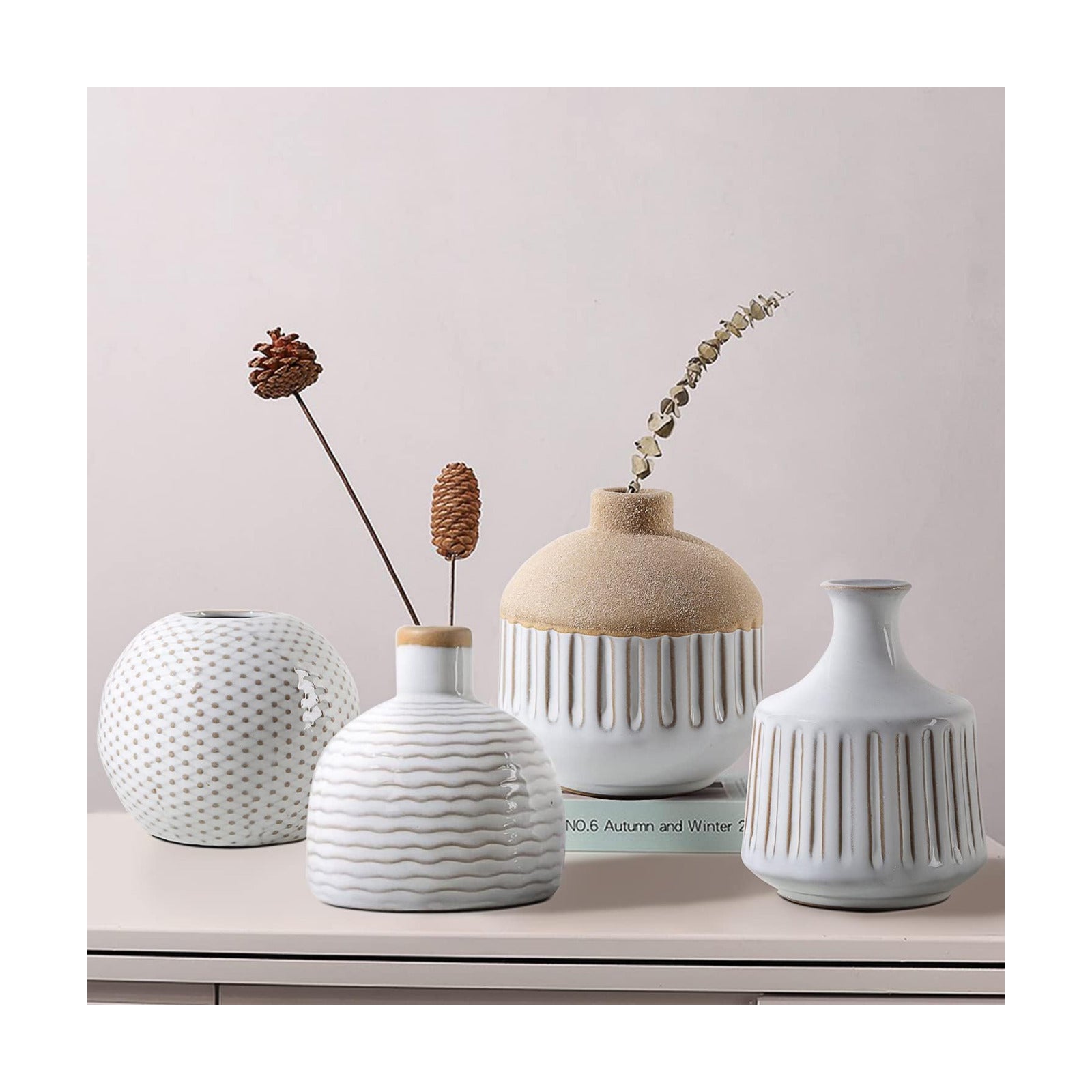 Boho Minimalist Small Ceramic Vase / Antique / Antique White / Set of 4