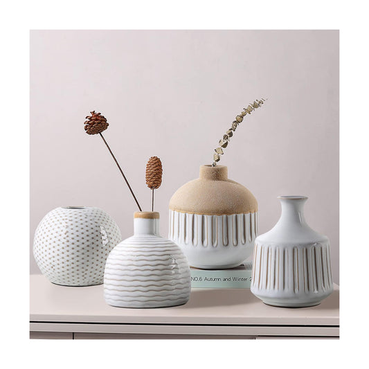 Boho Minimalist Small Ceramic Vase / Antique / Antique White / Set of 4