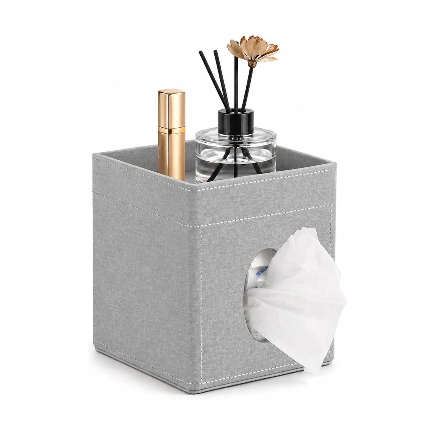 Storage Tray / Leather Tissue Box Cover / Grey