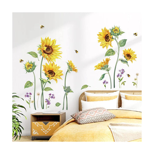 Large Sunflower Wall Decals Flower Grass Wall Stickers Bedroom Living Room Kitchen Wall Decor