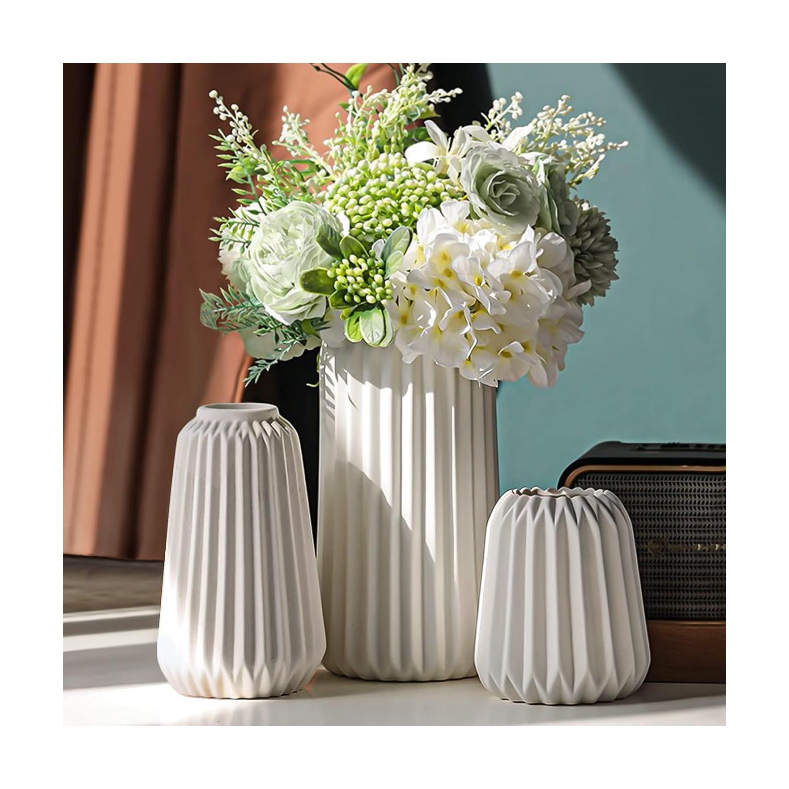 Ceramic Vases -White Vase for Modern Home Decor / White 3 Set / Set of 3