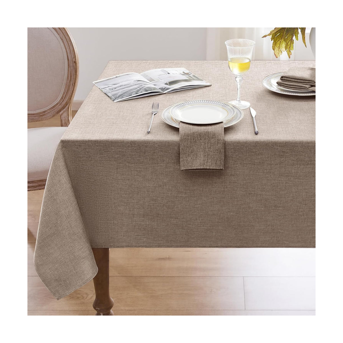 Softalker Small Rectangular Tablecloths 70x52 Inch Brown Linen Textured Outdoor Table Cloth Stain and Wrinkle Resistant Table Cover for Spring,Easter,Summer,Party,Garden,Coffee Modern Decor Tabletop