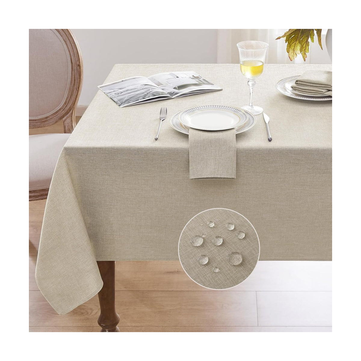 Softalker Small Tablecloth Beige 52x70 Inch Rectangle Linen Textured Outdoor Tablecloths Stain and Wrinkle Resistant Decorative Dining Table Cover Waterproof for Spring,Easter,Party,Garden,Coffee