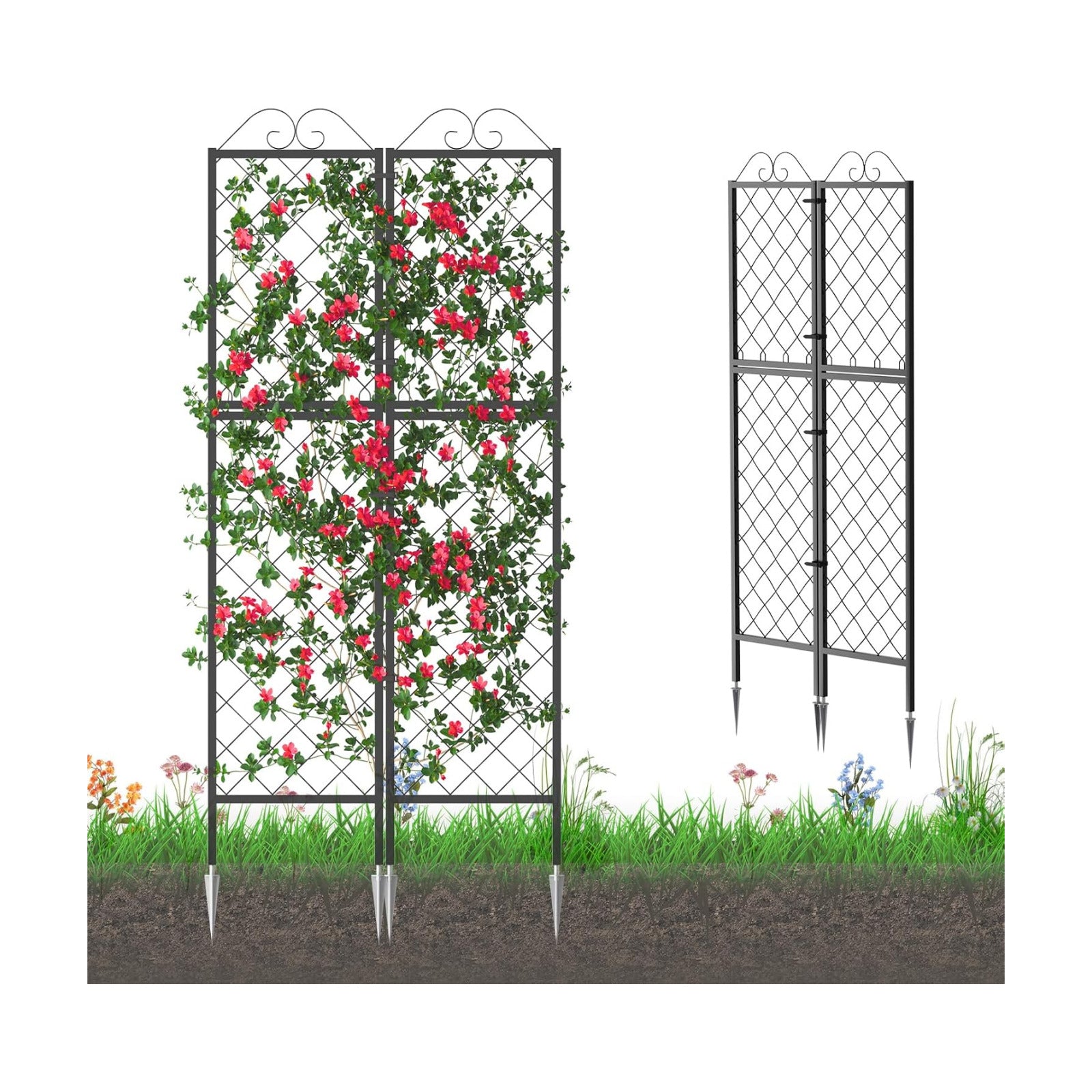 Zhongma 2 Pack Metal Garden Trellises for Climbing Plants, 77.2 Inch Tall Metal Fence Plant Support Trellis for Flower
