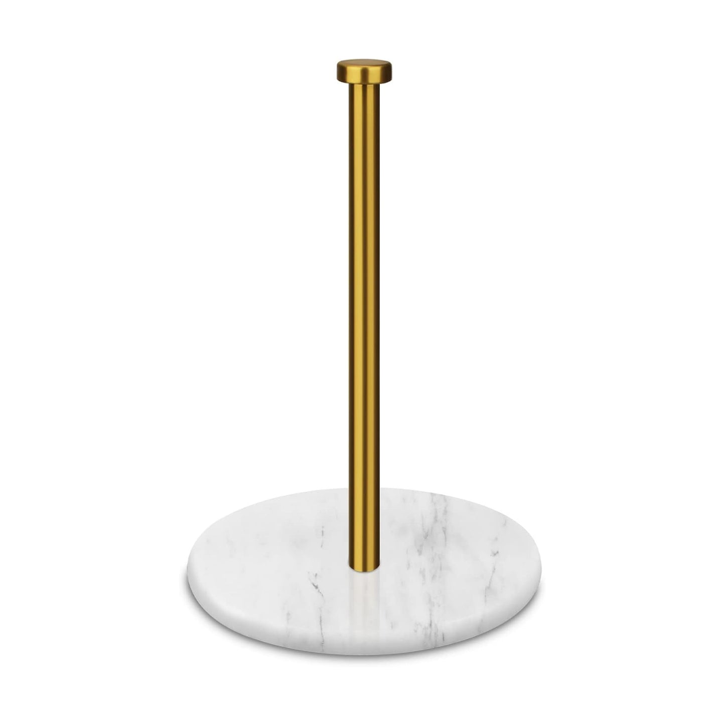Paper Towel Holder Countertop, Brushed Gold, 7" White Marble Base | Weighted Marble Base, Paper Roll Holder, Modern
