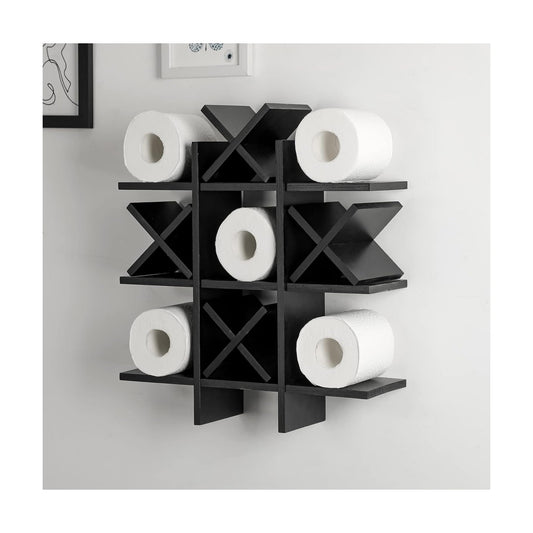 Weysat Tic Tac Toe Toilet Paper Holder,Black | Farmhouse Bathroom Decor, Freestanding or Wall Mount Storage for Tissue