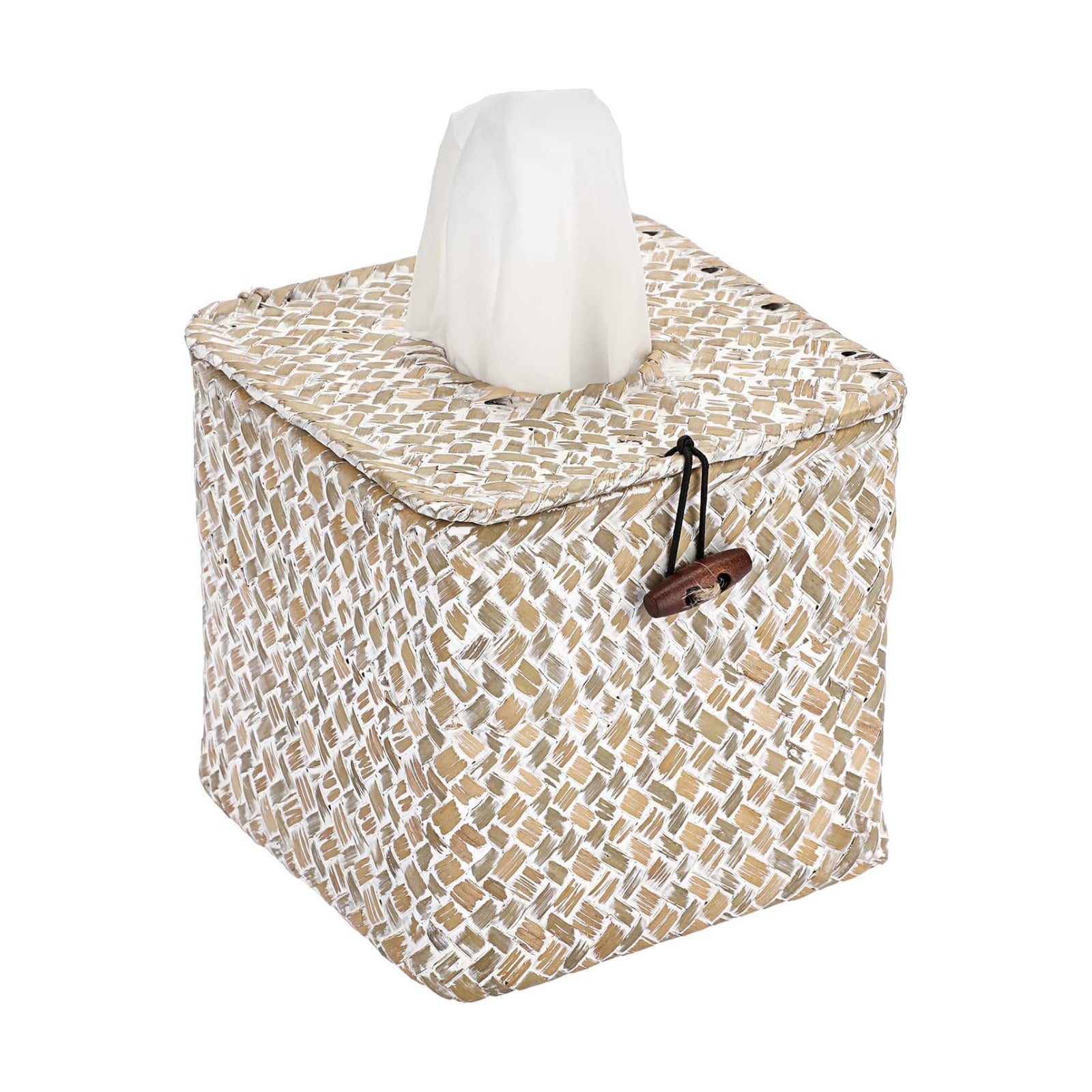 Woven Tissue Box Holder Rustic Cube Tissue Cover / Whitewash / Seagrass