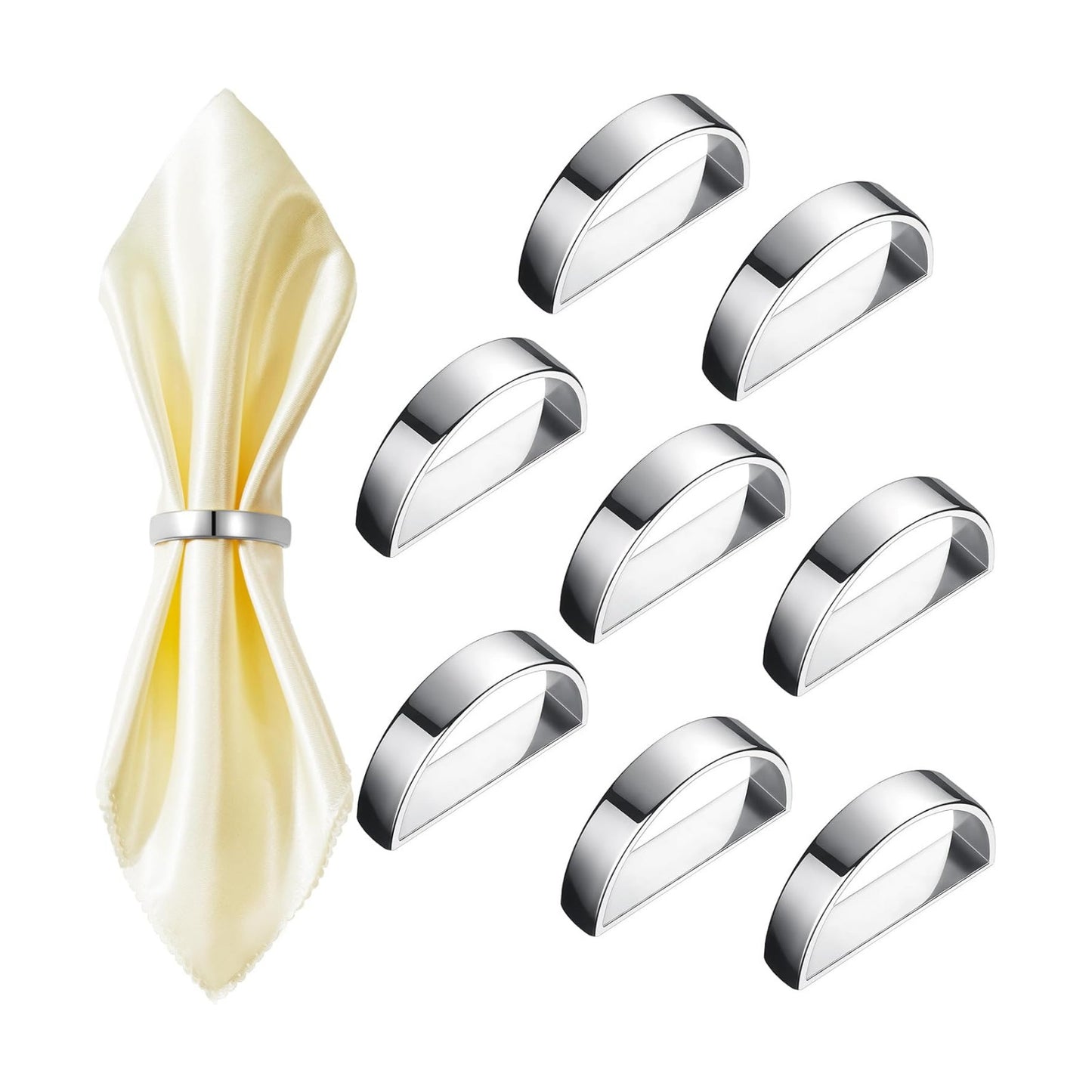 Chengu 20 Pcs Silver Napkin Rings Stainless Steel, Bright Silver Semicircle | Semicircle Holders for Dinner Party