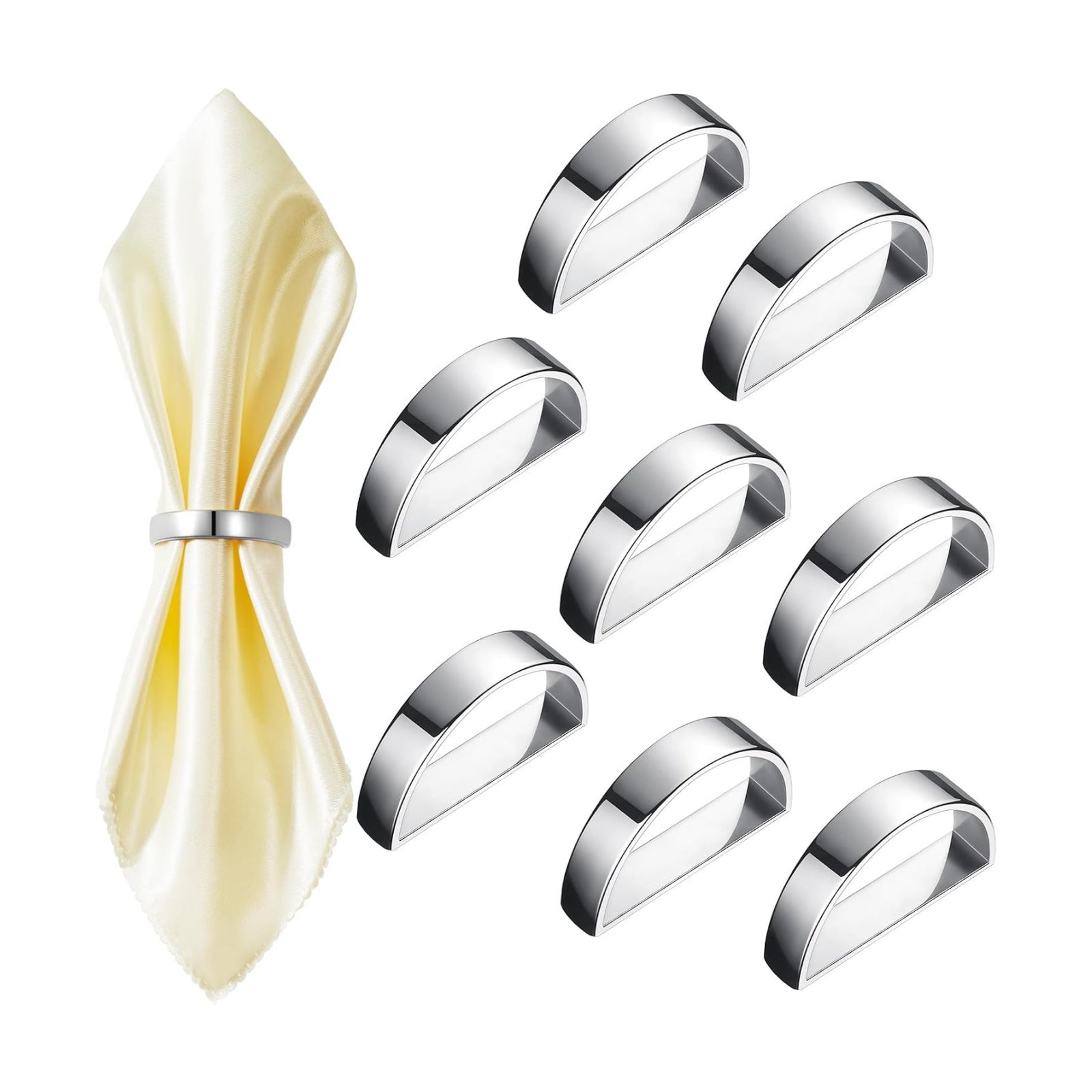 Chengu 20 Pcs Silver Napkin Rings Stainless Steel, Bright Silver Semicircle | Semicircle Holders for Dinner Party