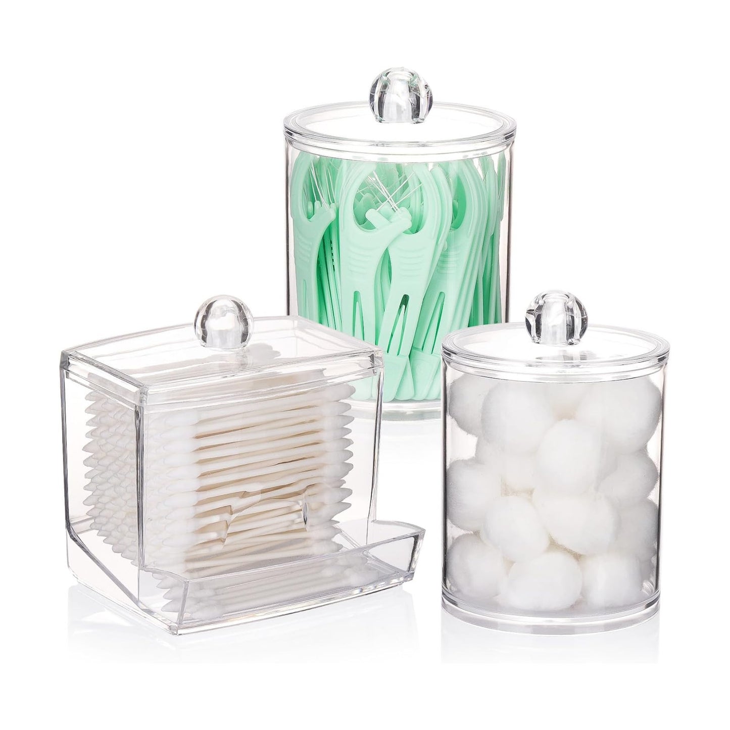 Tbestmax Qtips Dispenser Bathroom Container, 10/12 oz Big Cotton Ball Holder, Clear Plastic Apothecary Jar Organizer
