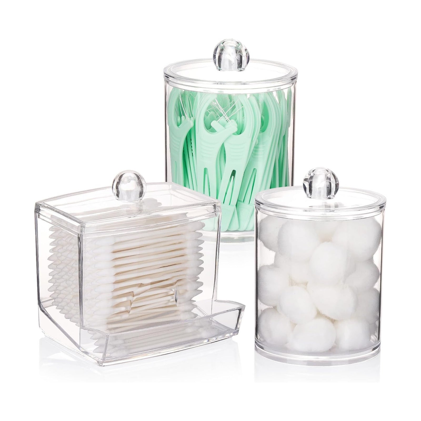 Tbestmax Qtips Dispenser Bathroom Container, 10/12 oz Big Cotton Ball Holder, Clear Plastic Apothecary Jar Organizer