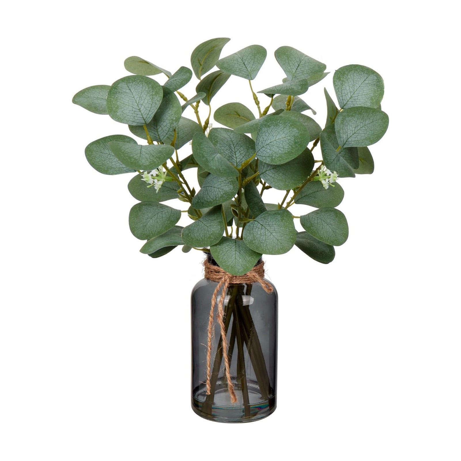 Artificial Eucalyptus Stems in Glass Vase / Black